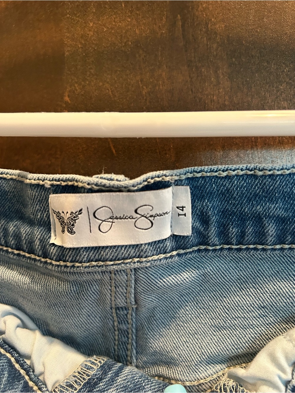 Jessica Simpson Two-Tone Light Blue Wide Leg Jeans - Picture 5 of 7